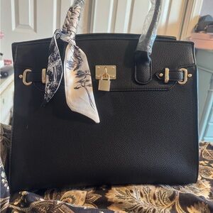 Elegant Black Handbag with Scarf Accent